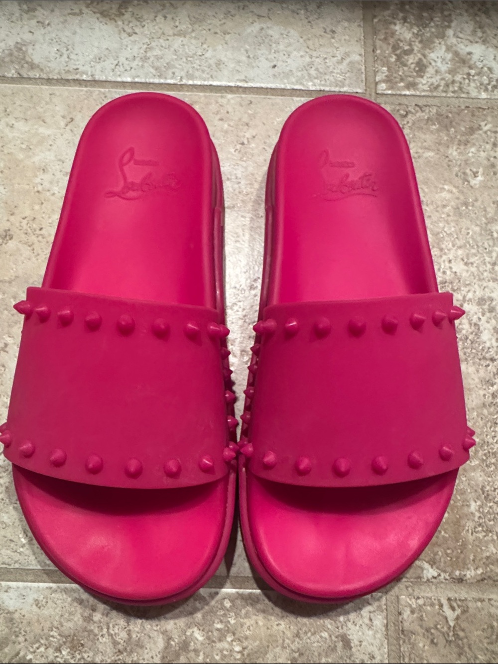 Christian Louboutin Pink Studded Slide Sandals